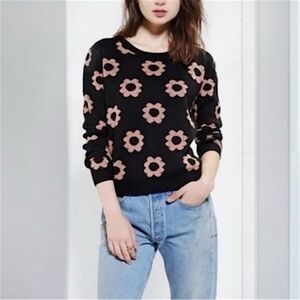 Floral Pattern Black and Pink Sweater